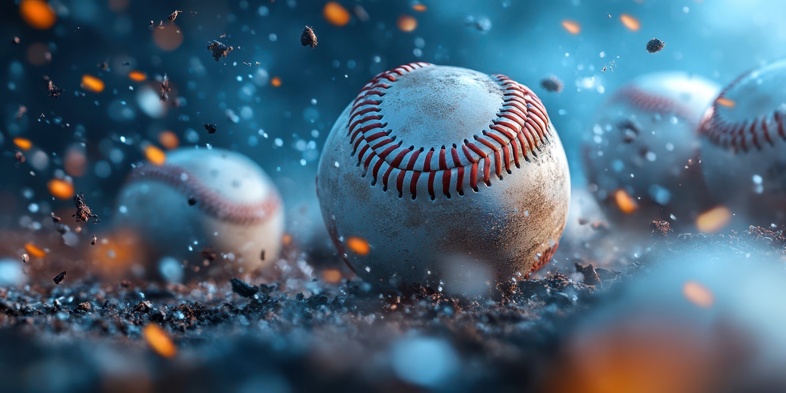 Baseballs colliding on the field during an intense game, creating a dynamic display of action and excitement in the night